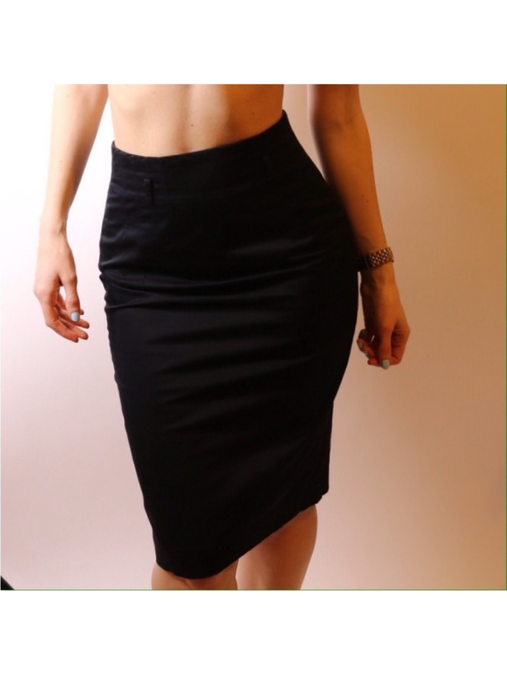 High-Waist Black Pencil Skirt